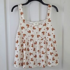 Everly White Floral Tank Top with Red and Orange Blossoms